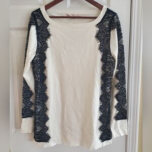 NWT Boston Proper Lace Panel Sweater white/black size XL